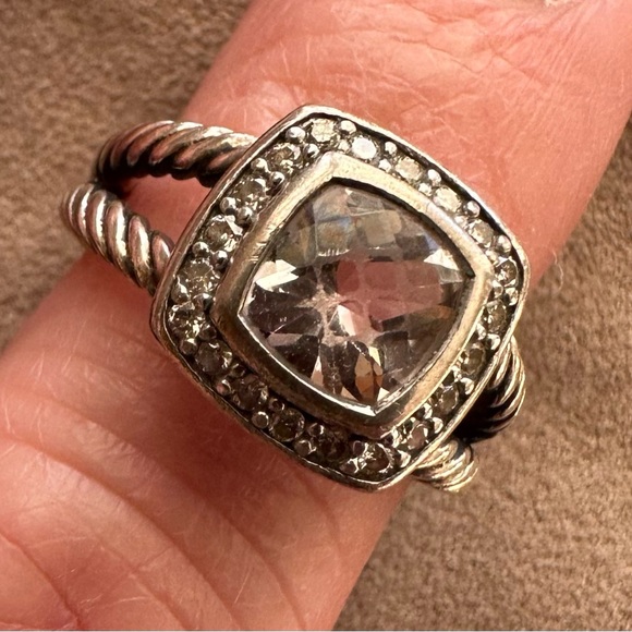 David Yurman Petite Albion Morganite & Diamond Ring, Size 6 - Picture 2 of 12